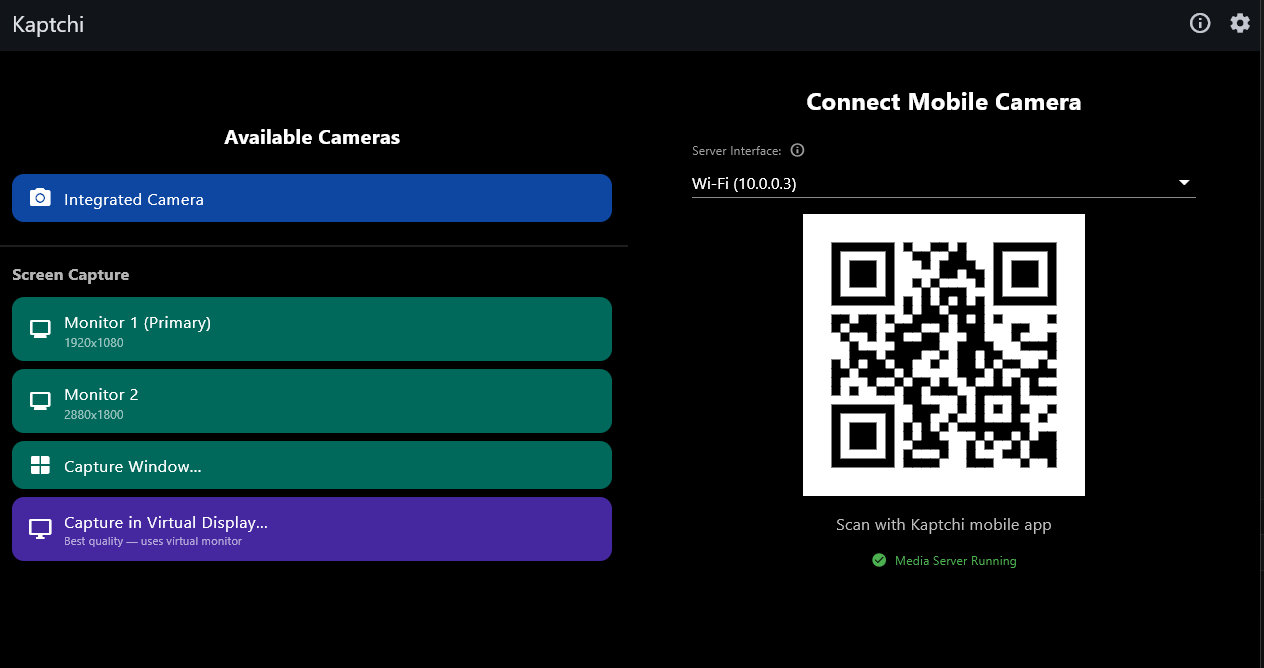 Kaptchi Available Cameras